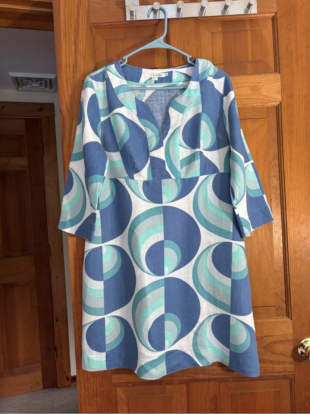 Boden Linen Blue & Aqua Geometric Dress/ Tunic - Picture 1 of 6